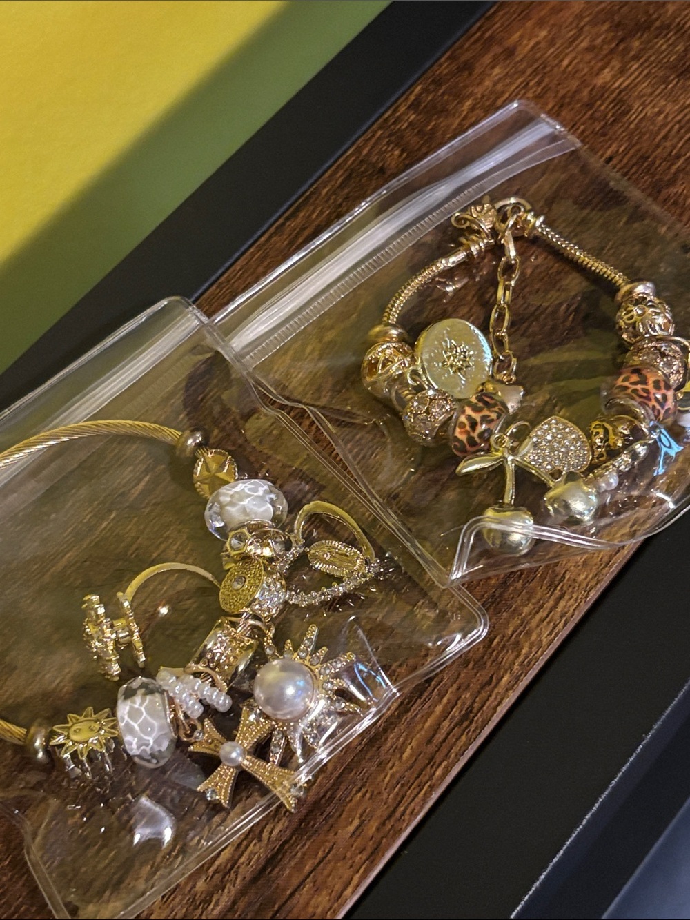 Gold Charm Bracelet Set with gold tone Ring